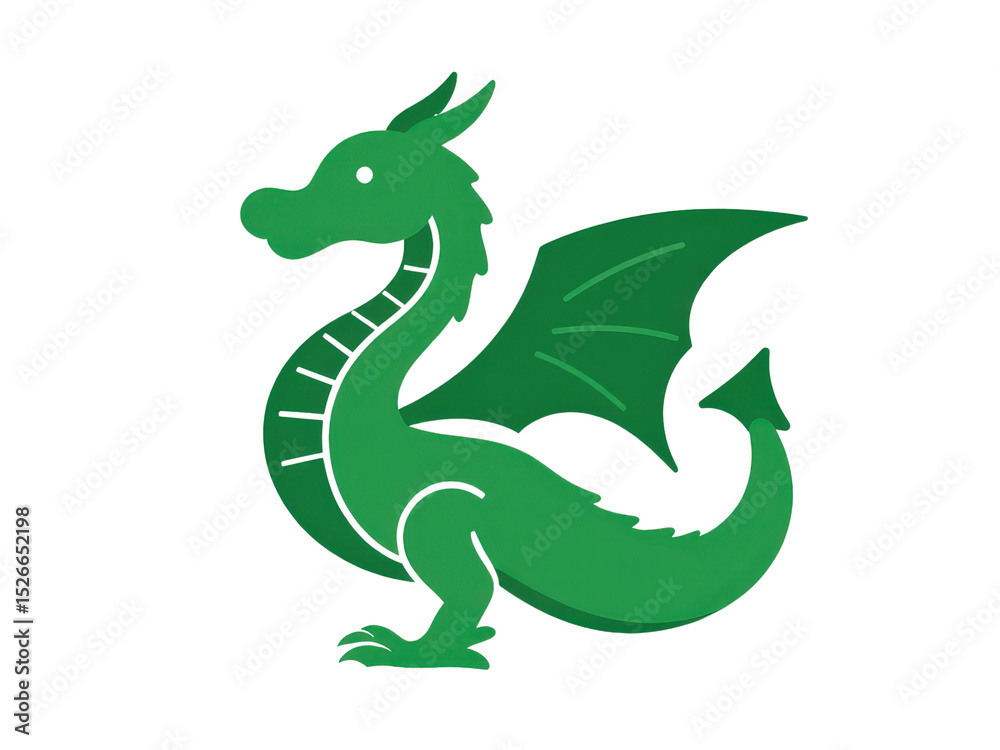 Fototapeta premium a simple flat 2d icon of a simple, geometric dragon silhouette, minimalist design, solid green color, clean sharp lines, no shadows, isolated on a plain white background