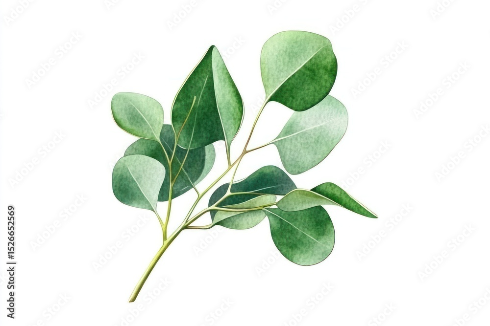 Fototapeta premium Green eucalyptus sprig leaf illustration watercolor.