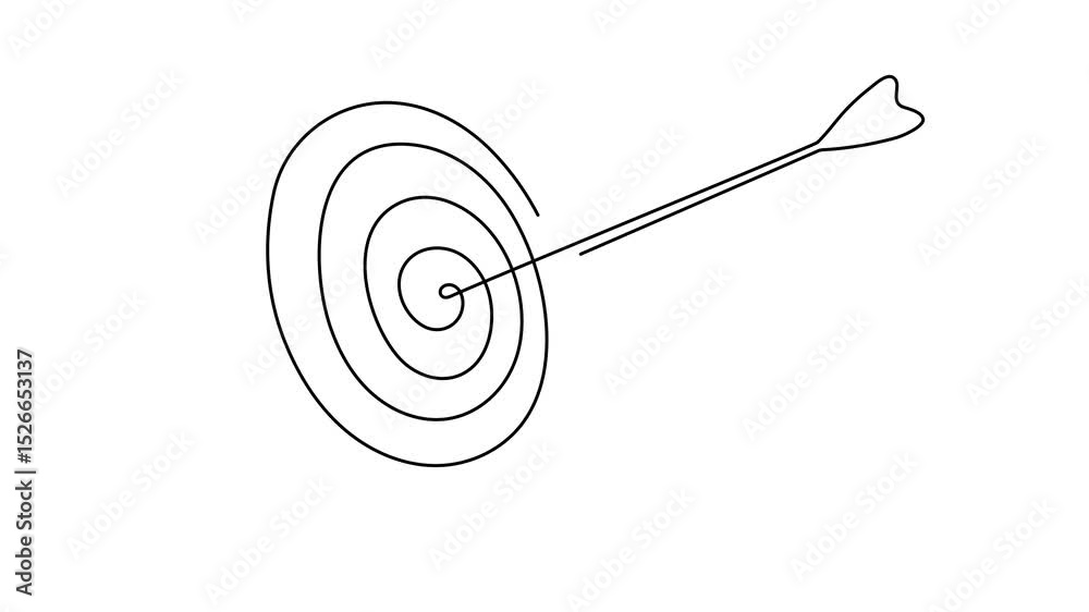 Continuous line drawing of target with arrow animation. Business strategy concept animated video.