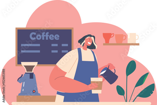 Barista pouring milk in coffee
