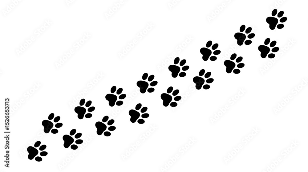 A Black and White Illustration of a Trail of Paw Prints Simple Vector Graphic A Black and White Illustration of a Trail of Paw Prints Simple Vector Graphic