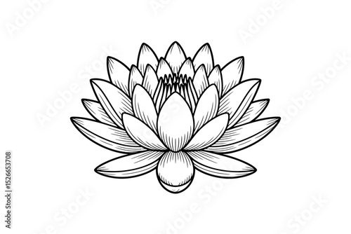 Elegant Black and White Line Drawing of a Lotus Flower