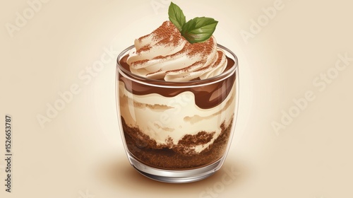 Delicious Dessert in Glass with Chocolate, Cream, and Mint, Perfect for Treats and Celebrations, Rich and Indulgent Layered Delight for Foodies
