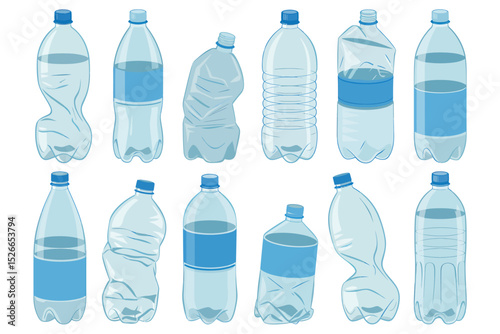 A Detailed Illustration of Various Plastic Bottles Recycling and Waste Management