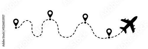 A Minimalist Black and White Travel Route Airplane Journey Design