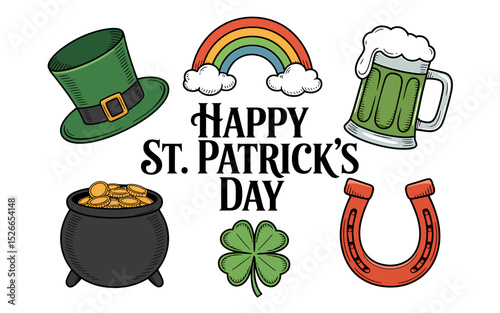 A-Stylized Illustration of Happy St. Patrick's Day Symbols