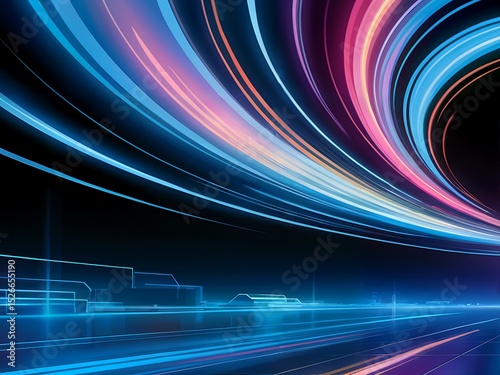 3D render Multicolor Abstract Neon Light Background Streaks with Bright Colored Rays, Curved Glowing Lines of Blue, Purple, Pink, Orange and Red (5)