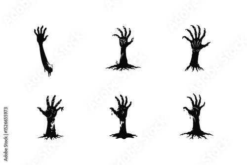 Decayed zombie hand silhouette vector illustration