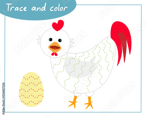 Trace and color rooster. Connect the lines. Hand Trainer. Recipe for children.