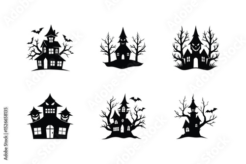 Classic haunted house with pumpkin decoration vector illustration