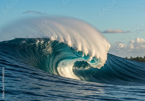 Majestic Ocean Wave Crashing Powerfully Turquoise Waters Dramatic Coastal Scene