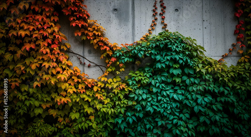 Autumnal Vines Adorning A Concrete Wall Displaying Seasonal Color Change