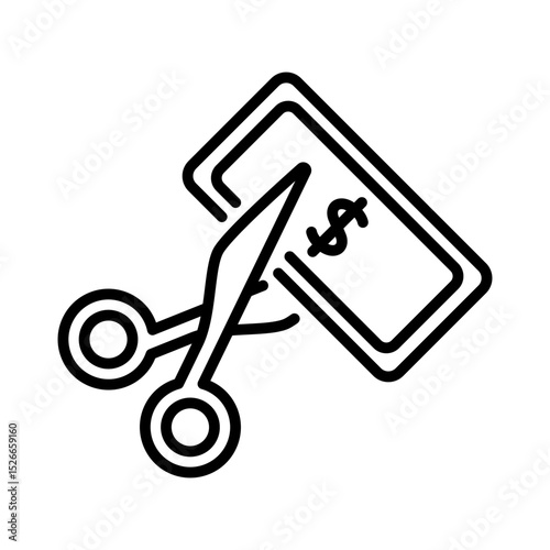 Scissors cutting a dollar bill, symbolizing financial loss or budgeting concepts, perfect for financial education or business related designs.