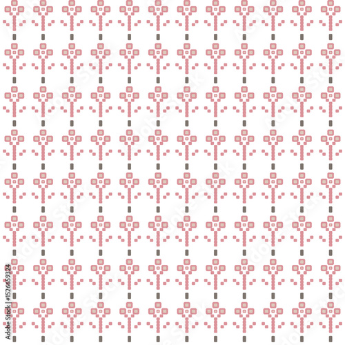 Flower patterns vector in pastel pink color. Cute pattern seamless of geometric floral. Concept of abstract square, pixel, trendy, modern, lovely, vintage for fashion textile, wallpaper, decor, print.