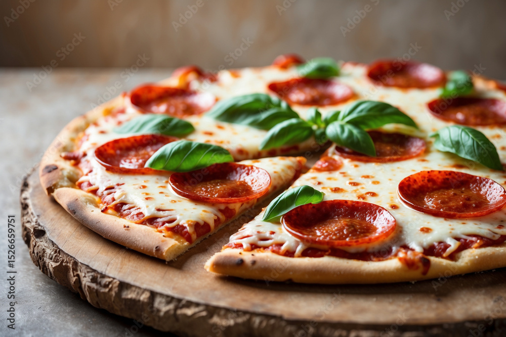 Delicious Homemade Pizza: Mozzarella, Pepperoni, and Herbs Delicious Homemade Pizza: Mozzarella, Pepperoni, and Herbs