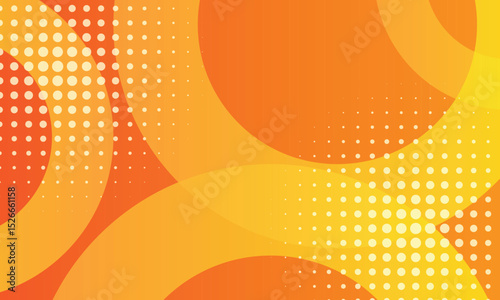 Vibrant orange abstract background with dynamic circular shapes and halftone patterns. Perfect for energetic, retro, or modern-themed designs in digital, print, or promotional content.