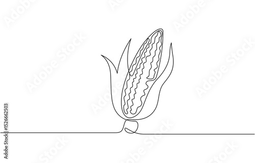 Continuous line art drawing style. Corn cob black linear sketch, Depicting corn kernels and natural sweetness, line art style vector illustration.