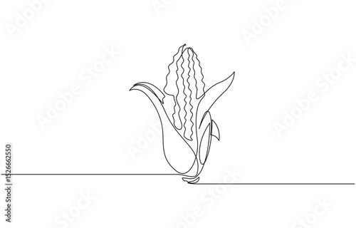 Continuous line art drawing style. Corn cob black linear sketch, Depicting corn kernels and natural sweetness, line art style vector illustration.