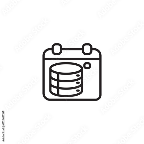 A black outline icon depicting a calendar with a stack of disks or coins inside, symbolizing scheduled data storage, recurring payments, or database management by date.