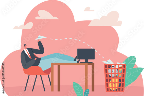 Businessman throwing paper plane vector illustration