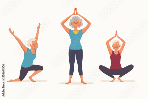 Senior fitness and yoga illustrations