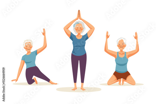 Senior fitness and yoga illustrations