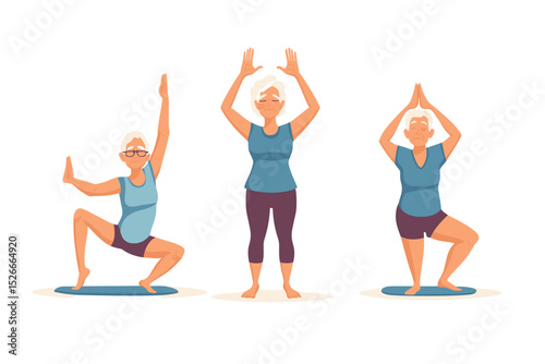Senior fitness and yoga illustrations