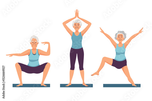 Senior fitness and yoga illustrations