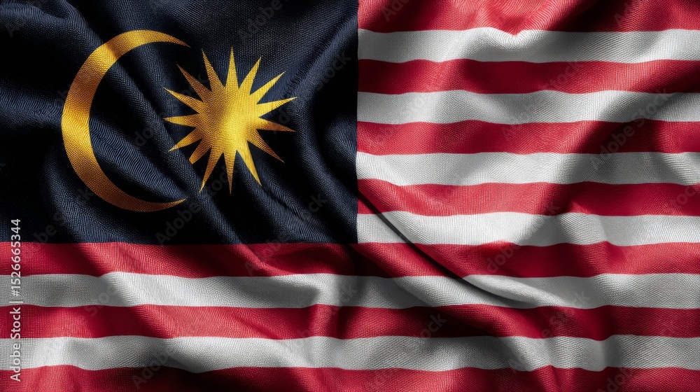Obraz premium Realistic depiction of Malaysian flag with vibrant colors represents independence on national holiday