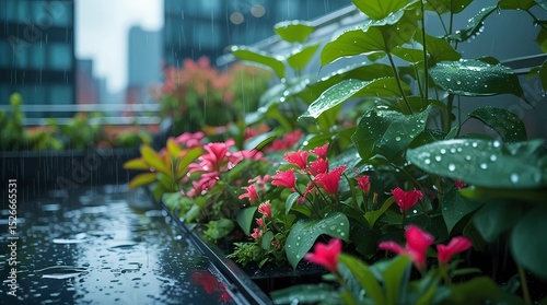 Urban Micro-Ecosystem: Rooftop Garden in Rain