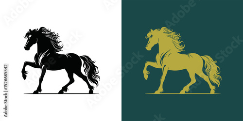 Modern horse silhouette logo. Vector illustration template, Horse gallop emblem. Nature-inspired badge design, Equine logo. Horse silhouette icon, Majestic horse symbol. Premium brand identity concept