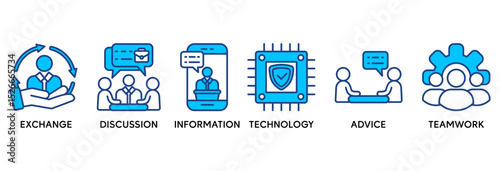 Communication icon set vector illustration concept relate to exchange, discussion, information, technology, advice, and teamwork