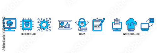 EDI icon set vector illustration concept relate to electronic data interchange of business documents standard format with a cloud server, exchange, database, file, chart, automation, and process icon