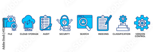 Document management system icon set vector illustration concept relate to file, cloud storage, audit, security, search, indexing, classification, version control