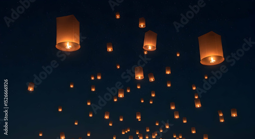 Floating Lanterns Illuminate the Night Sky During Yi Peng Festival