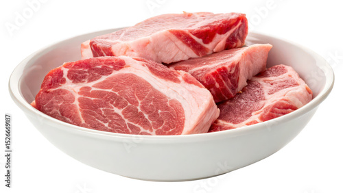 Raw Beef Chuck Steaks in a White Bowl, Ready for Cooking, Generated by AI