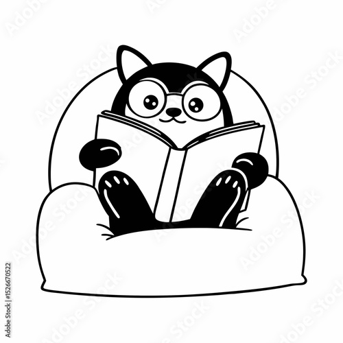 Vector cute shiba inu character reading book cartoon
