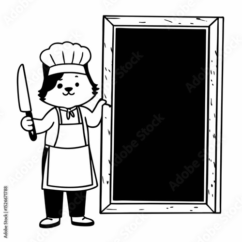 Vector cute shiba inu chef standing beside an empty signboard
