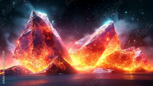 Erupting crystal formations amidst cosmic ocean