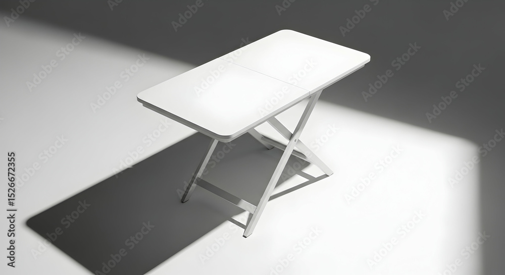Fototapeta premium Minimalist White Folding Table On Light Gray Background Showing Shadows