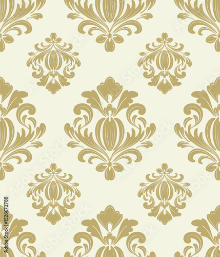 Damask seamless pattern with light brown floral elements, vintage design, vector illustration elegant for textile, bedding, curtains, cushion cover, rug, upholstery fabric, scarf, luxury design