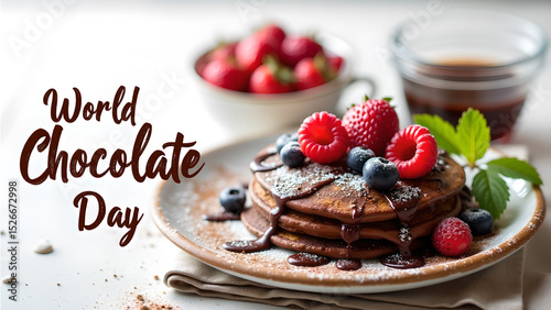 Delicious chocolate pancakes adorned with fresh berries on World Chocolate Day