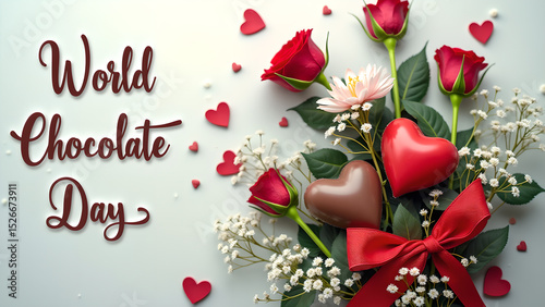 World Chocolate Day Celebration with Roses, Hearts, and a Chocolate Heart