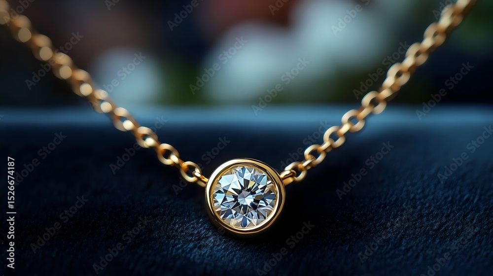 Fototapeta premium Exquisite gold necklace with a brilliant diamond pendant, radiating luxury and sophistication.