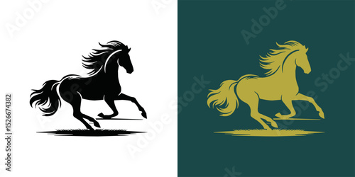 Modern horse silhouette logo. Vector illustration template, Horse gallop emblem. Nature-inspired badge design, Equine logo. Horse silhouette icon, Majestic horse symbol. Premium brand identity concept