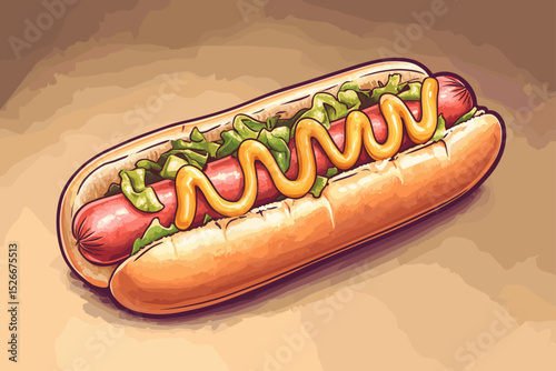 Colorful Gourmet Hot Dog Illustration