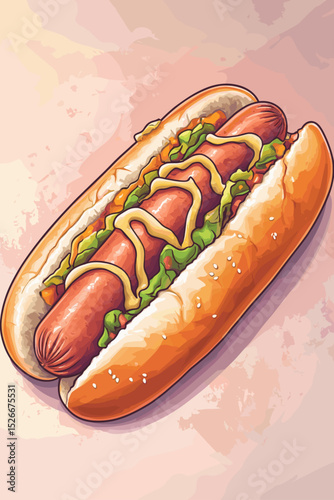 Colorful Gourmet Hot Dog Illustration