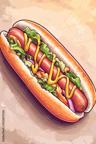 Colorful Gourmet Hot Dog Illustration