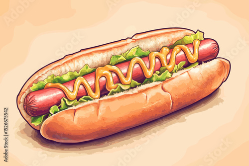 Colorful Gourmet Hot Dog Illustration