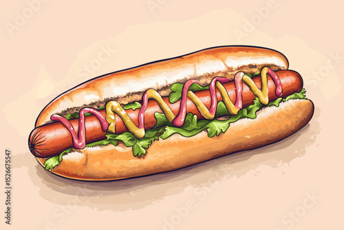 Colorful Gourmet Hot Dog Illustration